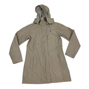 30% off! K way jacket women's S tan cream beige long hooded zip front lightweigh
